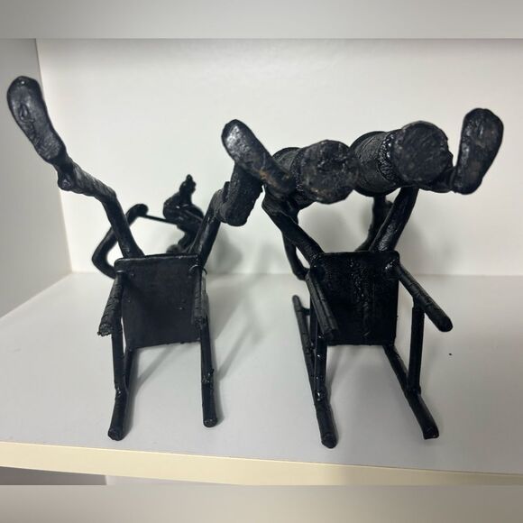 90s Modernist Black Cast Iron Set of Two Brutal Musicians Art Sculpture - Picture 10 of 13